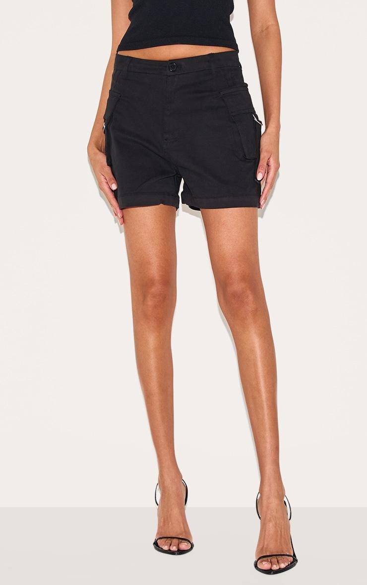 Black Woven Twill Pocket Detail Cargo Shorts Product Image