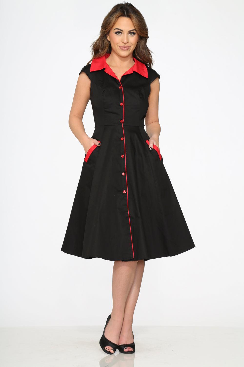Black Red Trim Swing Dress Product Image