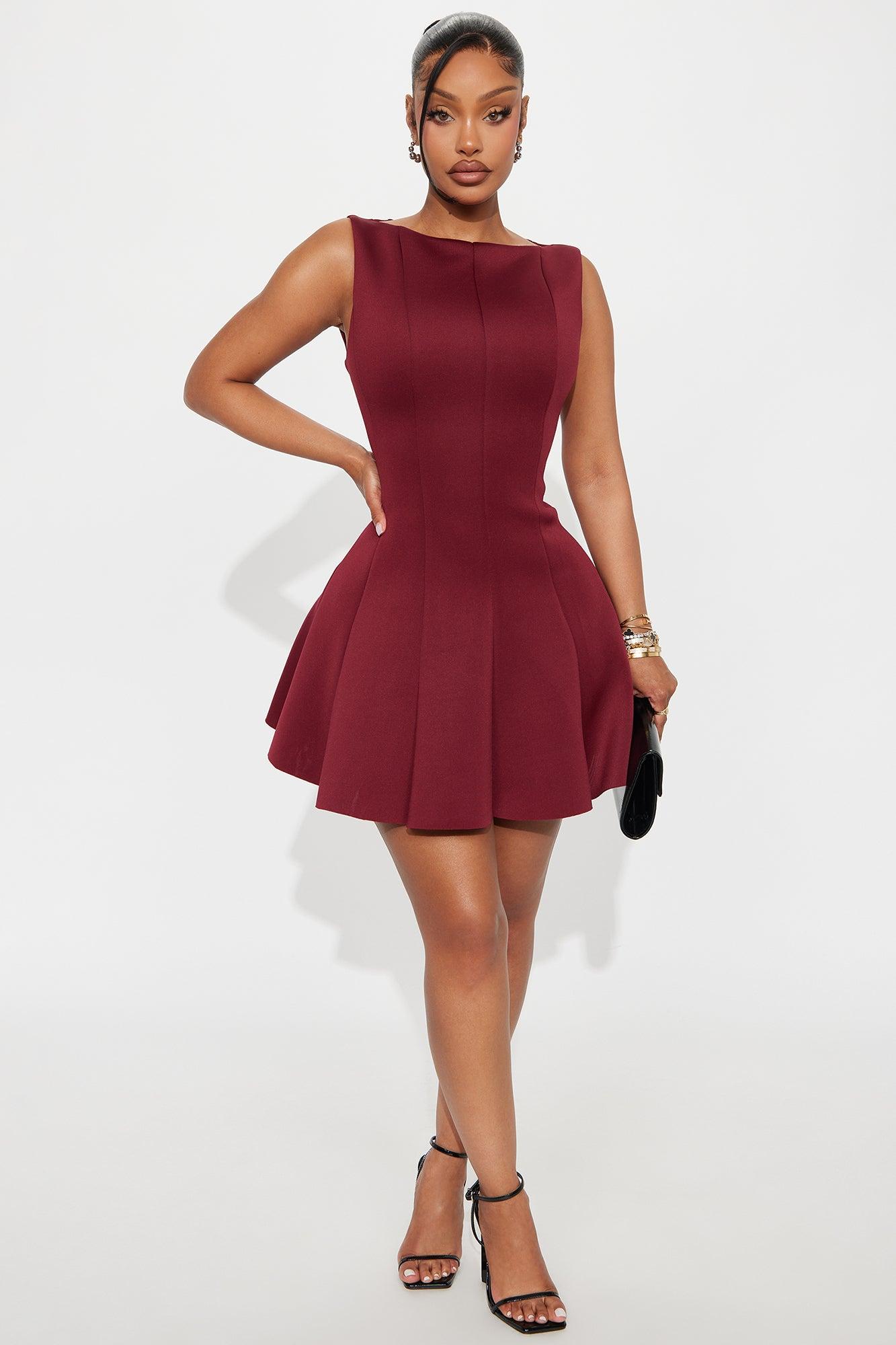 Sweet Sunday Pleated Mini Dress - Wine Female Product Image