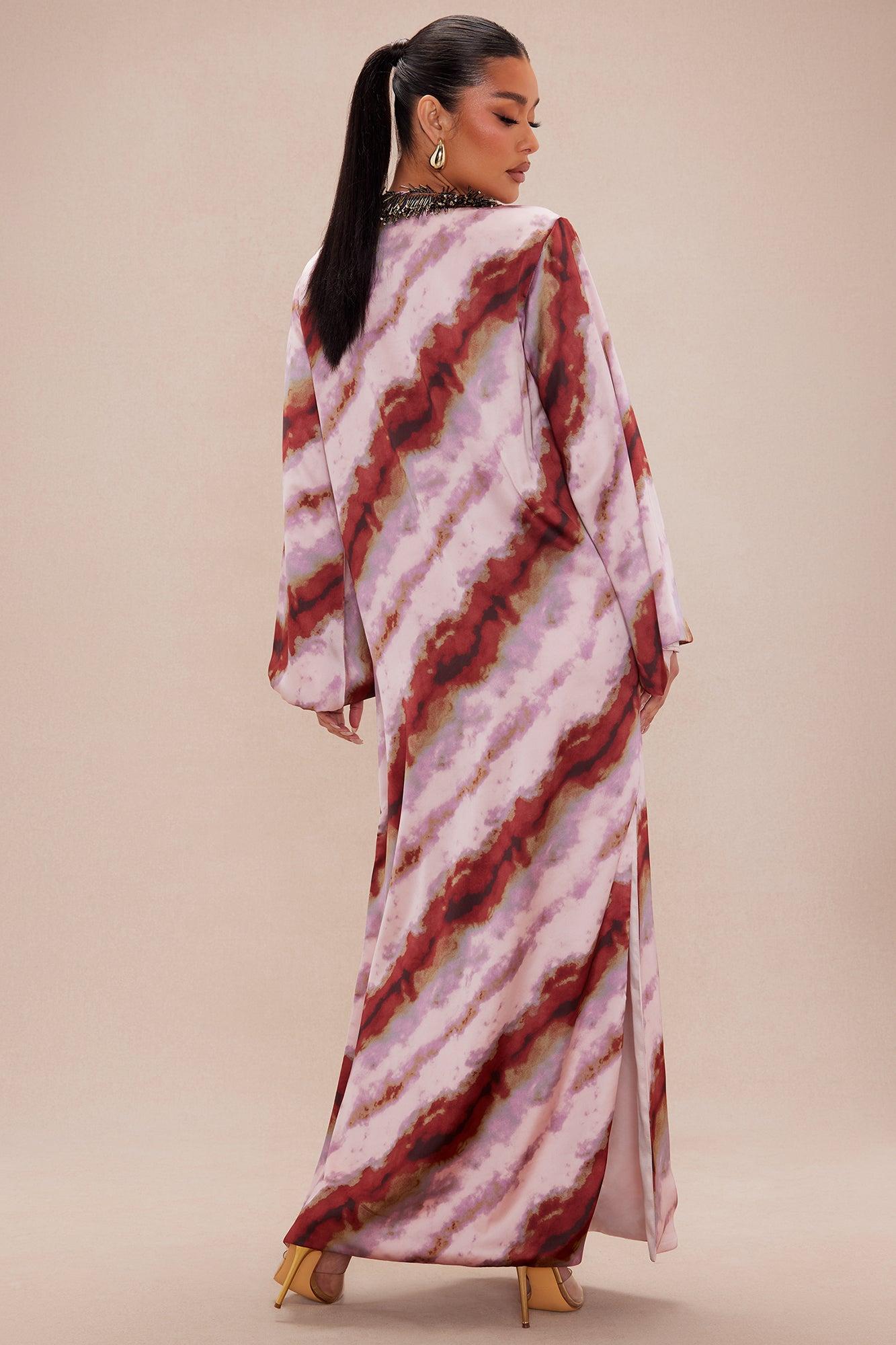 Stella Satin Kaftan Maxi Dress - Mauve/combo Product Image