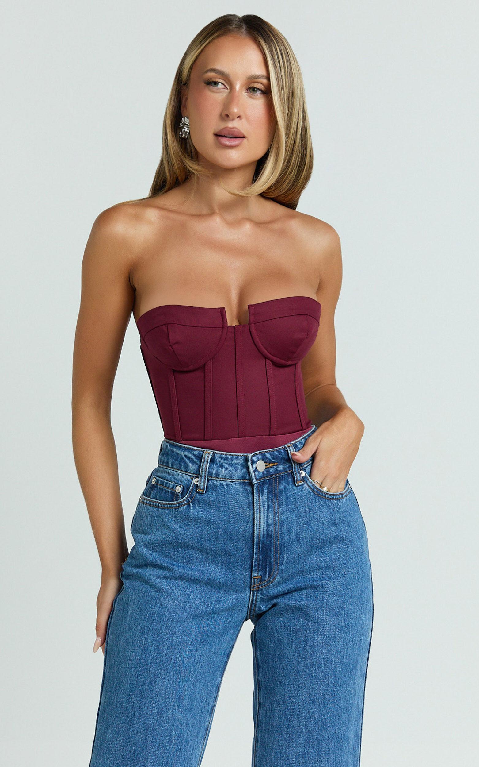 Brigitte Bodysuit - Sweetheart Paneled Bodysuit in Wine Product Image