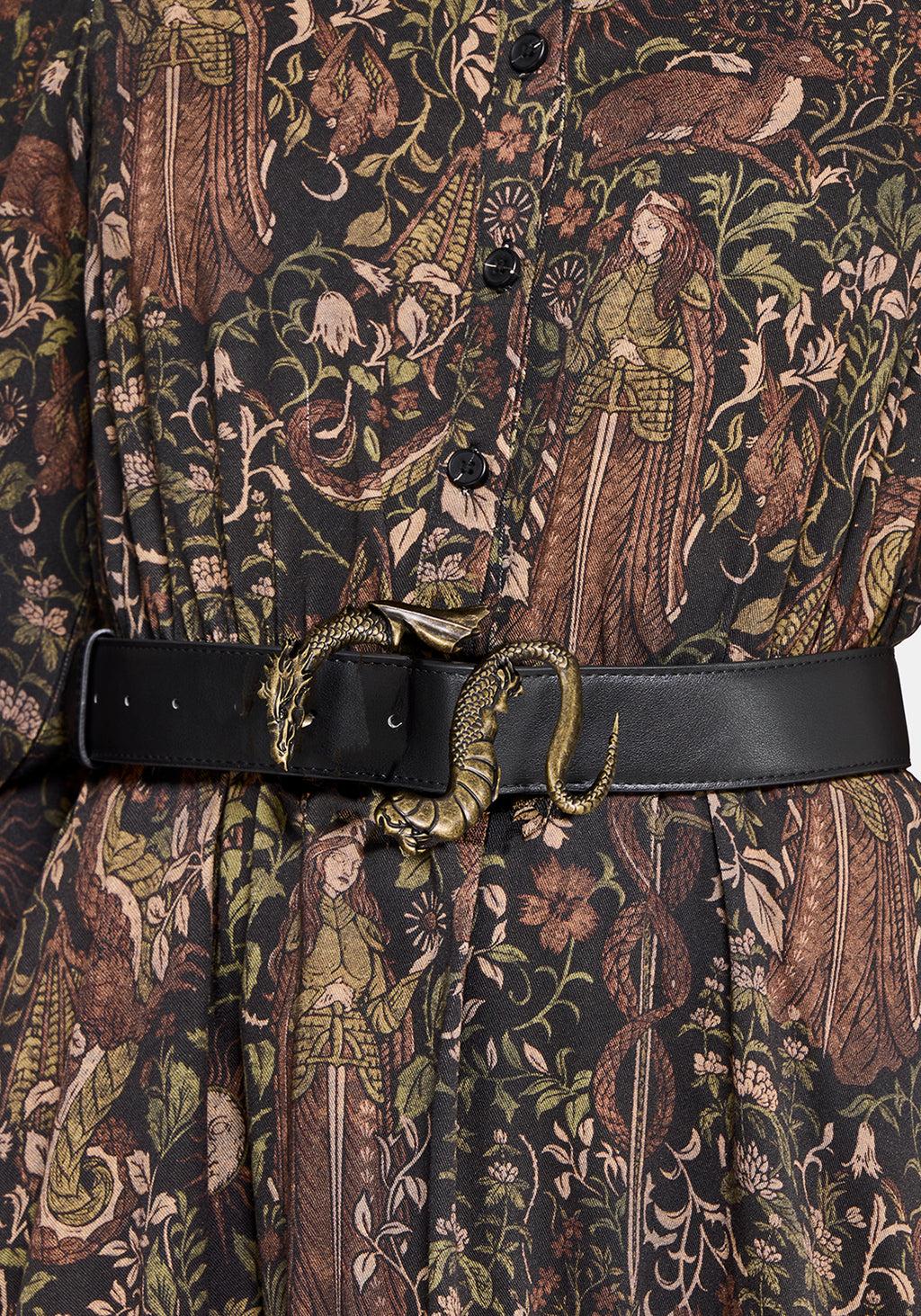 Haunt Medieval Print Wrap Midi Shirt Dress Product Image