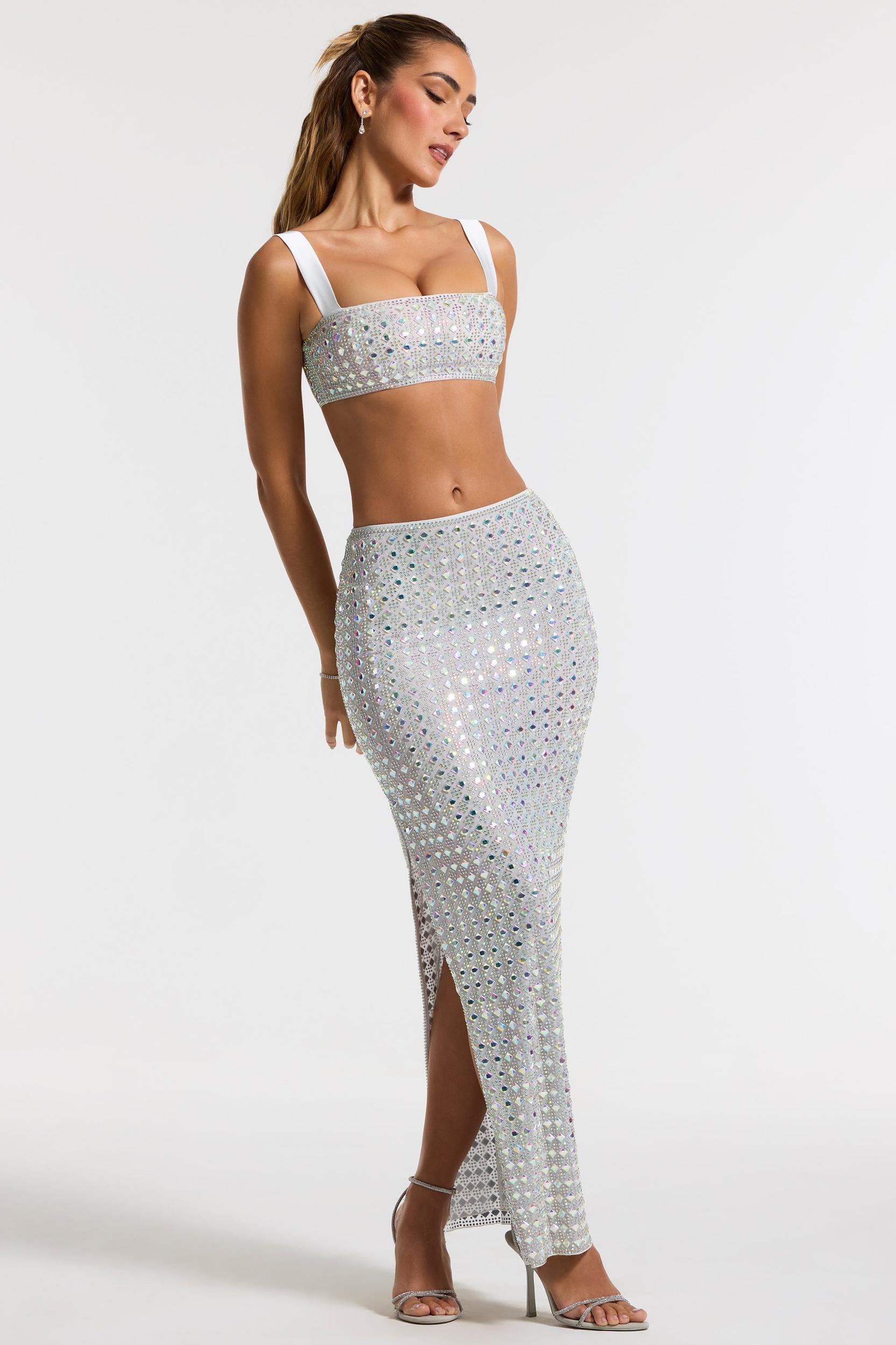 Embellished Mid Rise Gown Skirt in Silver Product Image