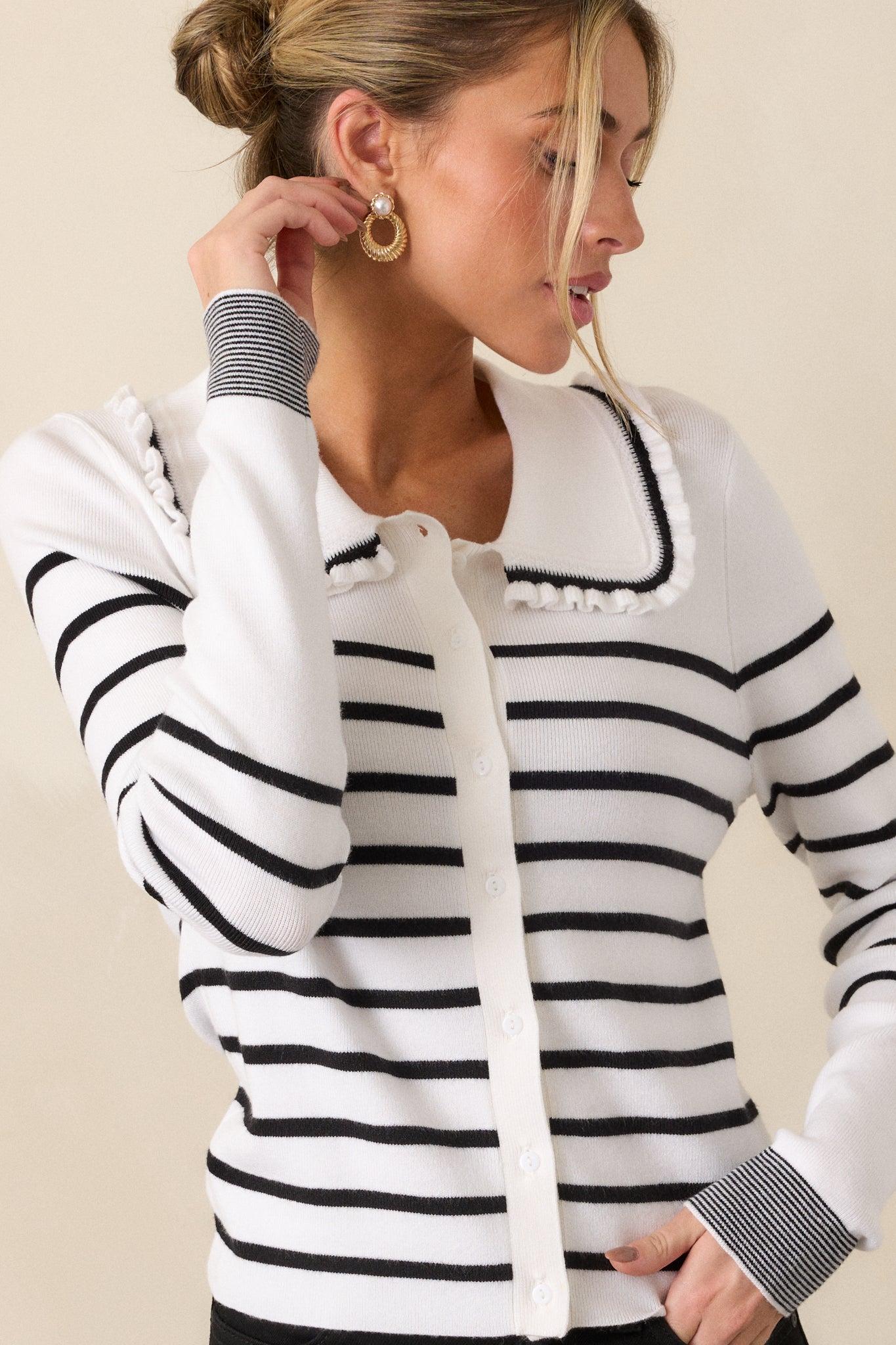 Breathe In White & Black Stripe Cardigan Product Image