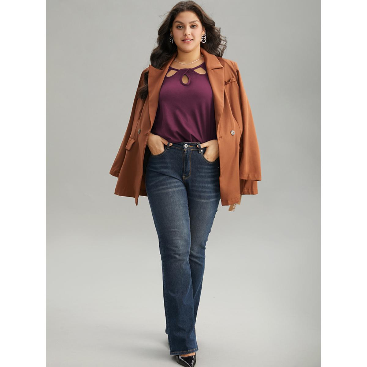 Plus Size Solid Keyhole Cut Out T-shirt RedViolet Women Timeless Plain Plain Elegant T-shirts BloomChic 10/M Product Image