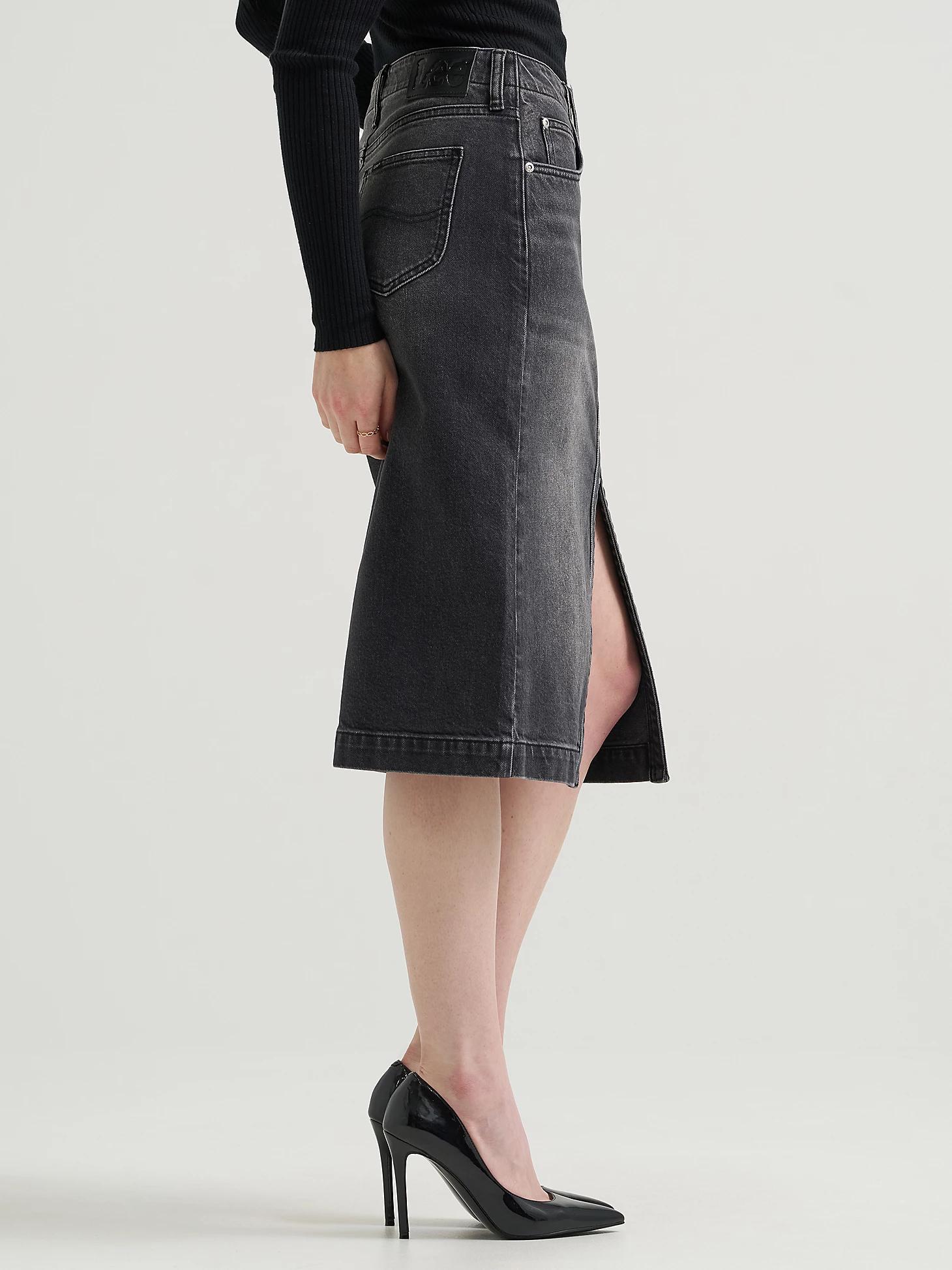 Women's High Rise Zip Front Denim Midi Skirt | Women's Skirts & Dresses | Lee® Product Image