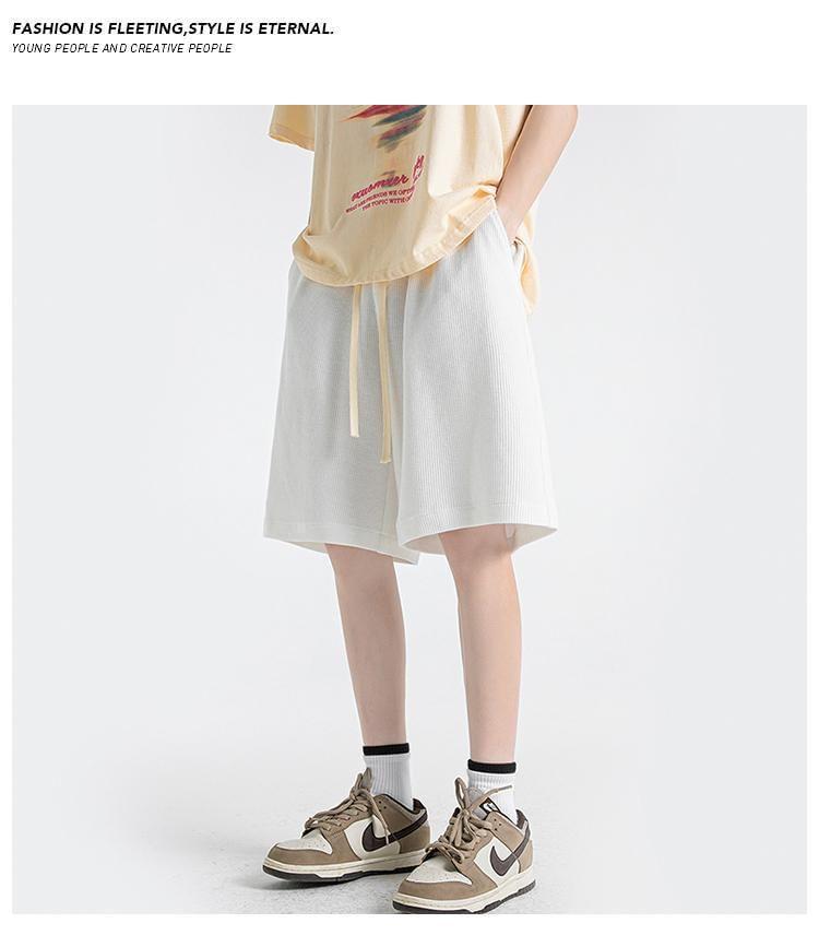 Drawstring Waist Plain Bermuda Sweat Shorts Product Image