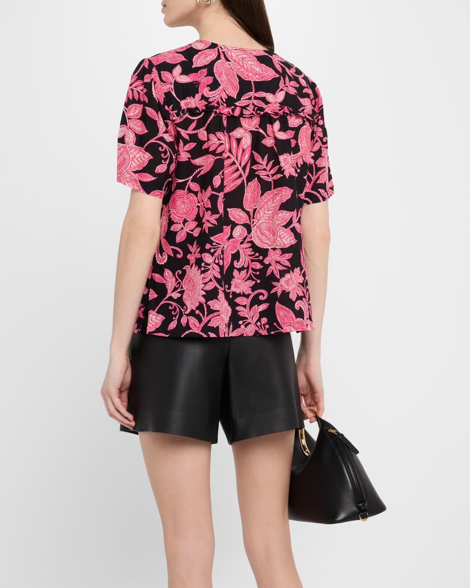 Floral-Print Ruffle Cotton Top Product Image