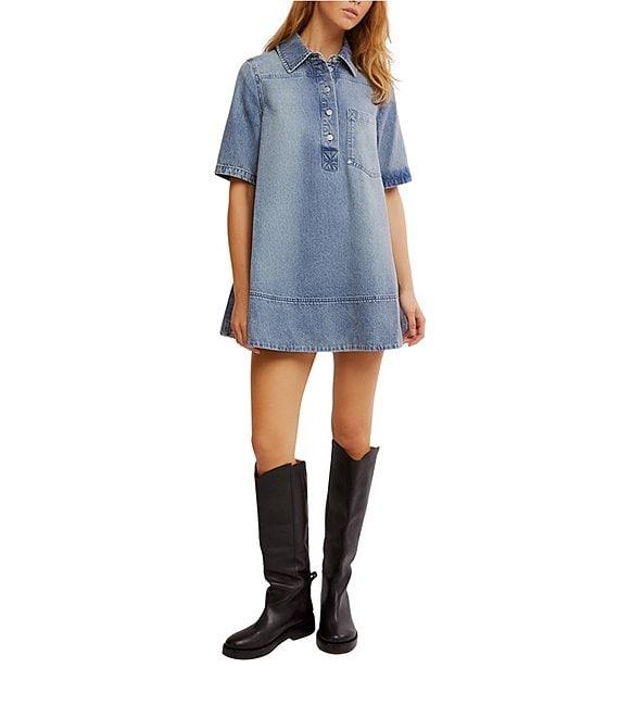 Free People Remino Collar Neck Short Sleeve Denim Mini Dress Product Image