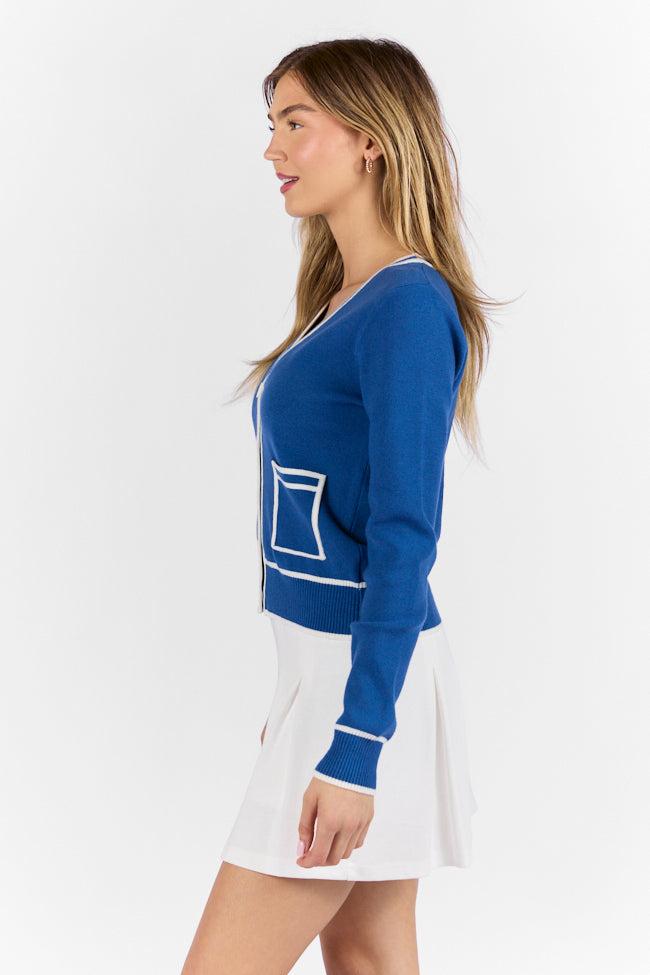 Gives Me Time Navy and Ivory Contrast Trim Cardigan FINAL SALE Product Image