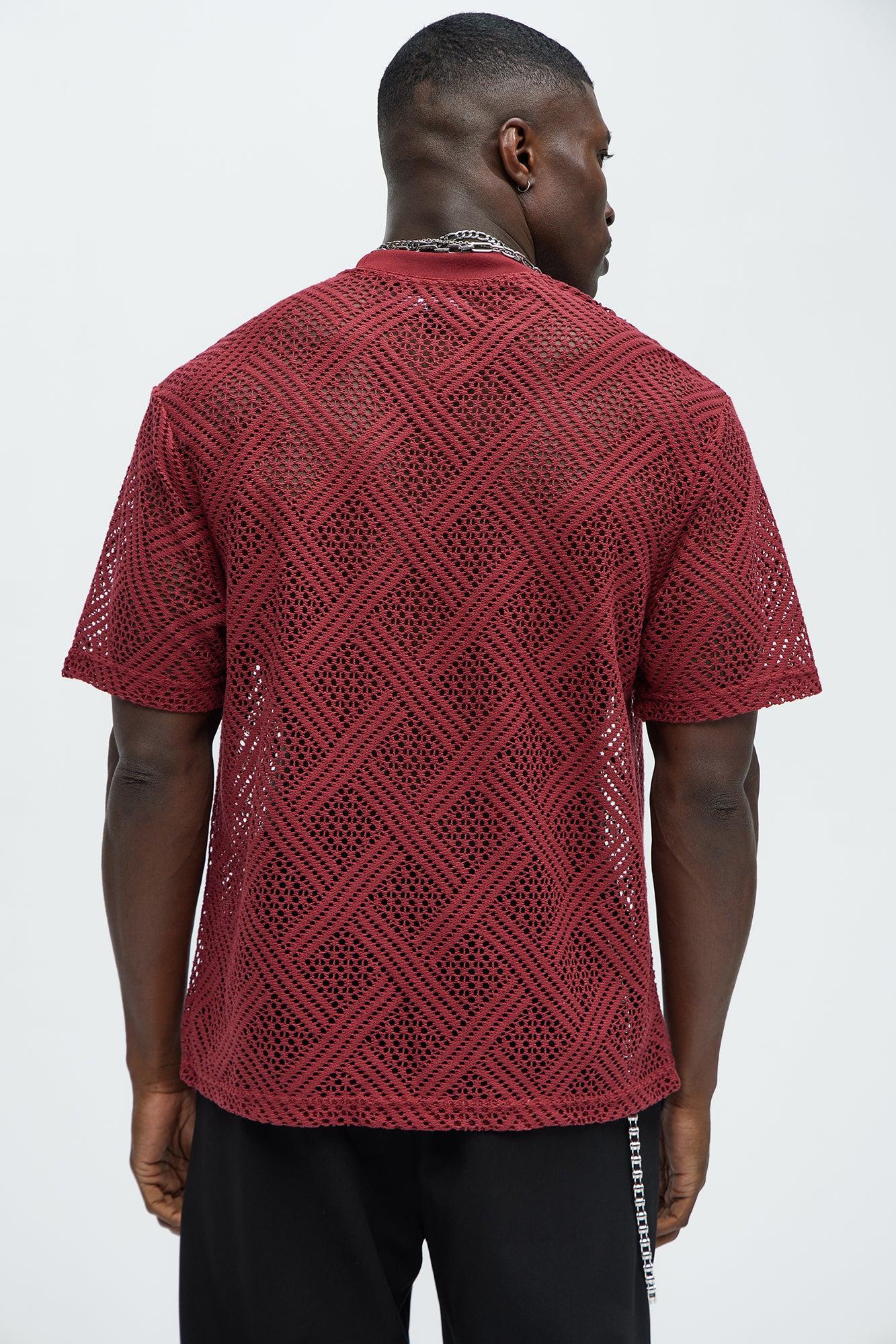 Fulton Crochet Knit Short Sleeve Tee - Red Product Image