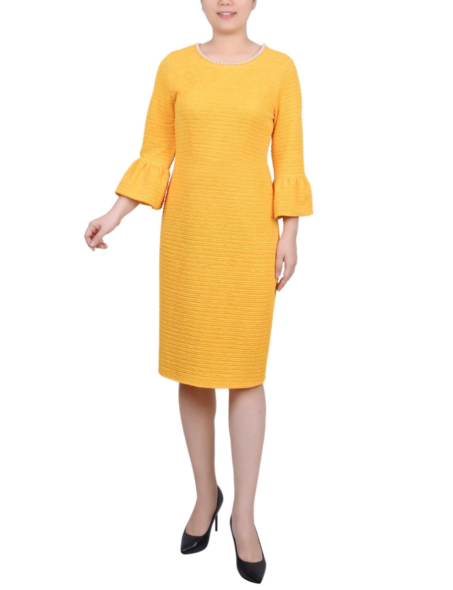 Navy 3/4 Length Pearl Detail Dress Product Image