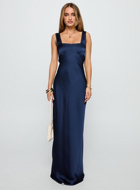 Dasha Satin Maxi Dress Navy Product Image