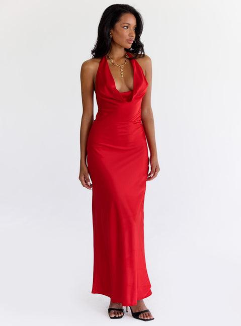Iridescent Plunge Maxi Dress Red Product Image