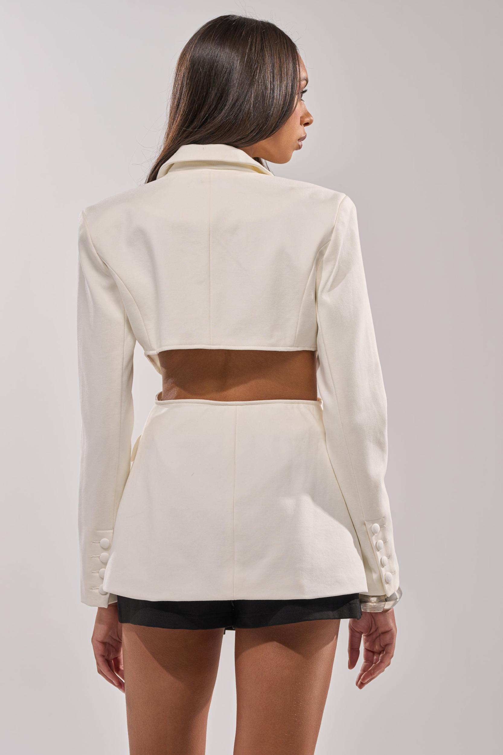 PARTY IN THE BACK CUTOUT BLAZER IN WHITE Product Image