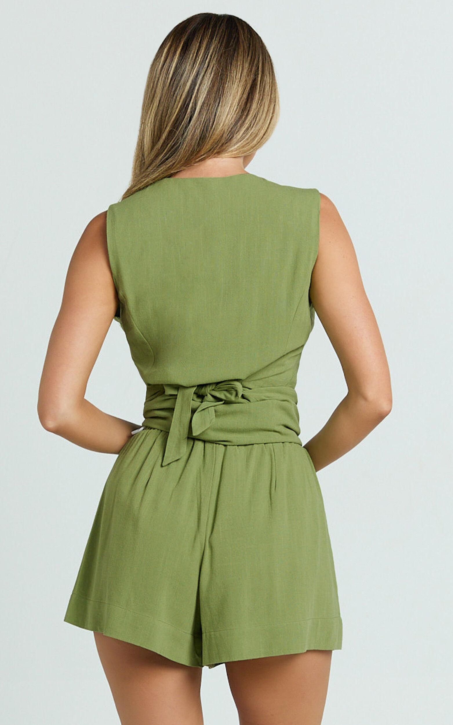 Olivia Shorts - Drawstring Relaxed Linen Shorts in Sage Product Image