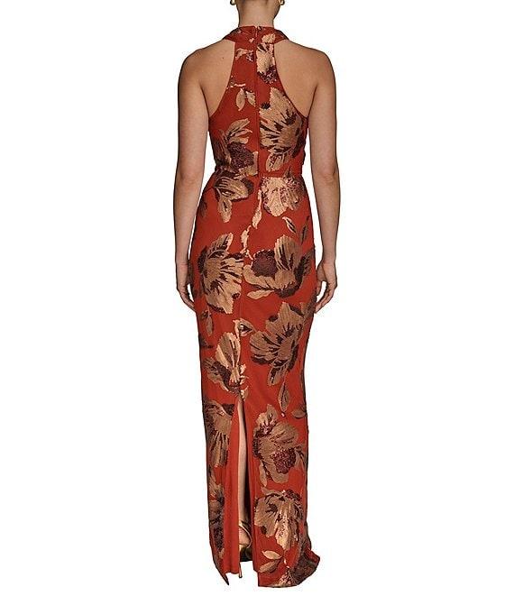 Donna Karan Cowl Neck Floral Sequin Sheath Dress Product Image