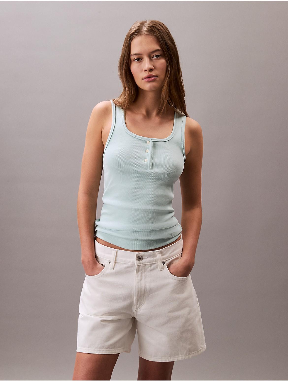 Calvin Klein Womens Cotton Contour Rib Henley Tank Top - Green Product Image