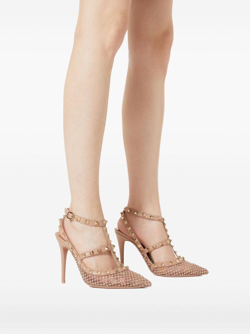 Rockstud 100mm crystal-embellished mesh pumps Product Image