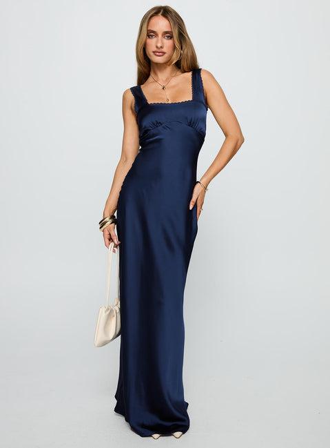 Dasha Satin Maxi Dress Navy Product Image