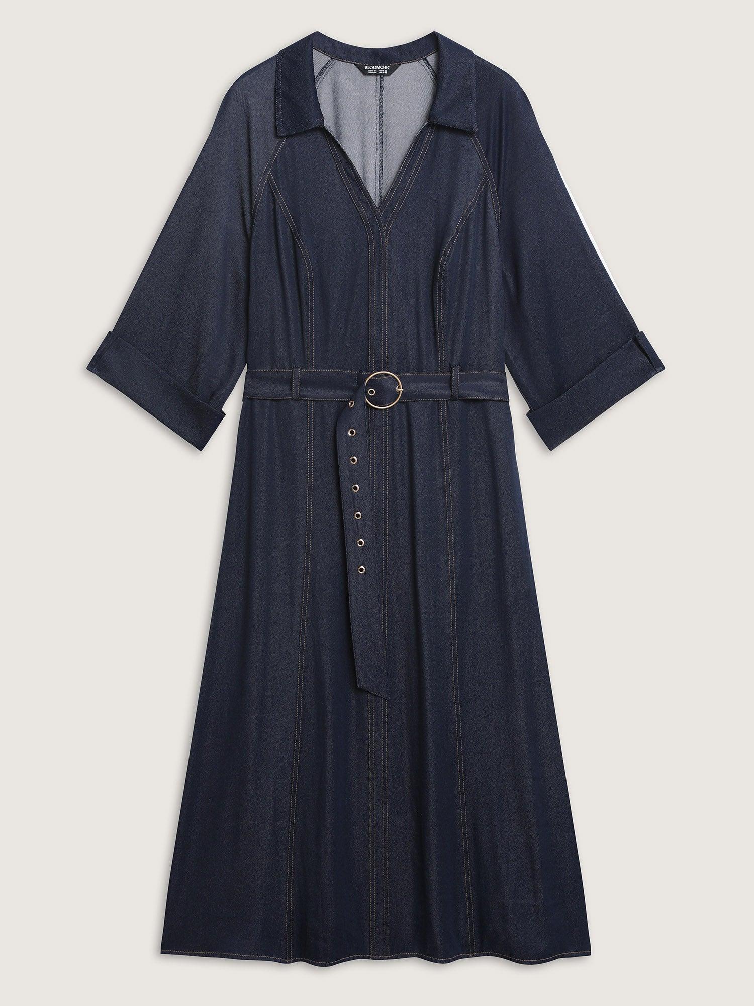 Wide Waist Belt Denim Midi Dress Female Product Image