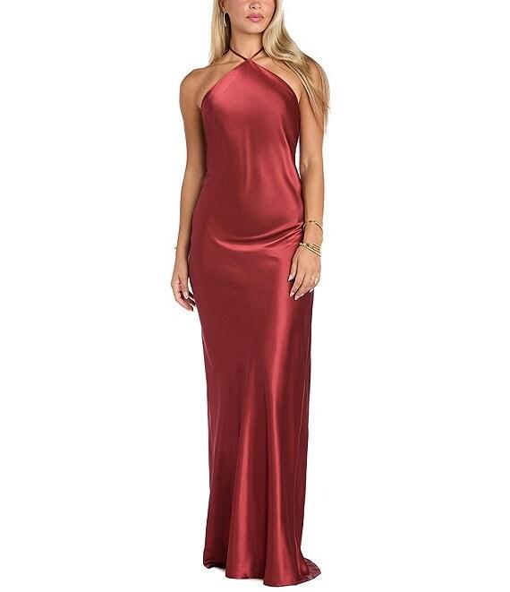 Morgan & Co. Satin Halter Neck Long Dress Product Image