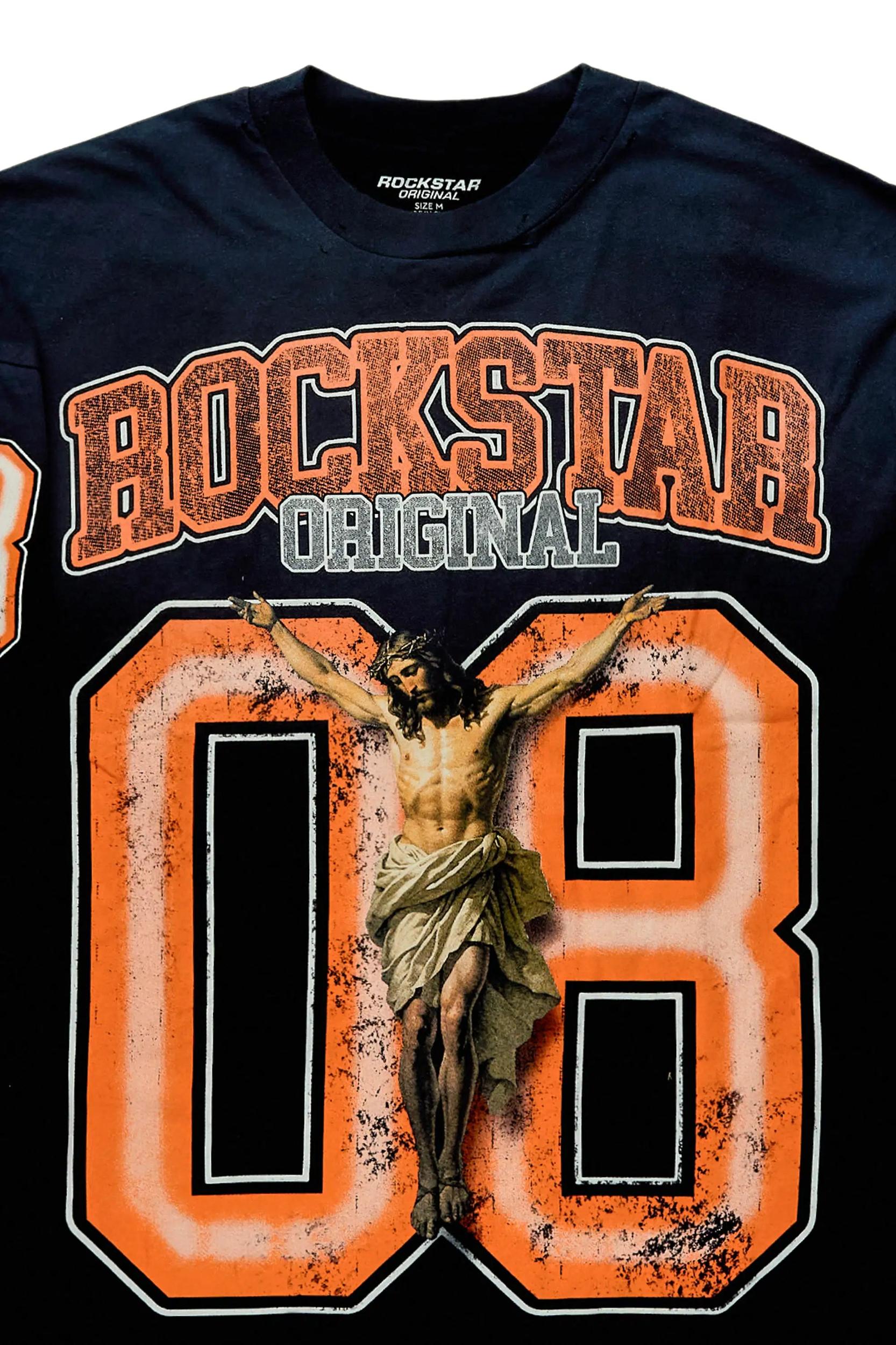 Fields Black/Orange Double Layer Long Sleeve Graphic T-Shirt Male Product Image