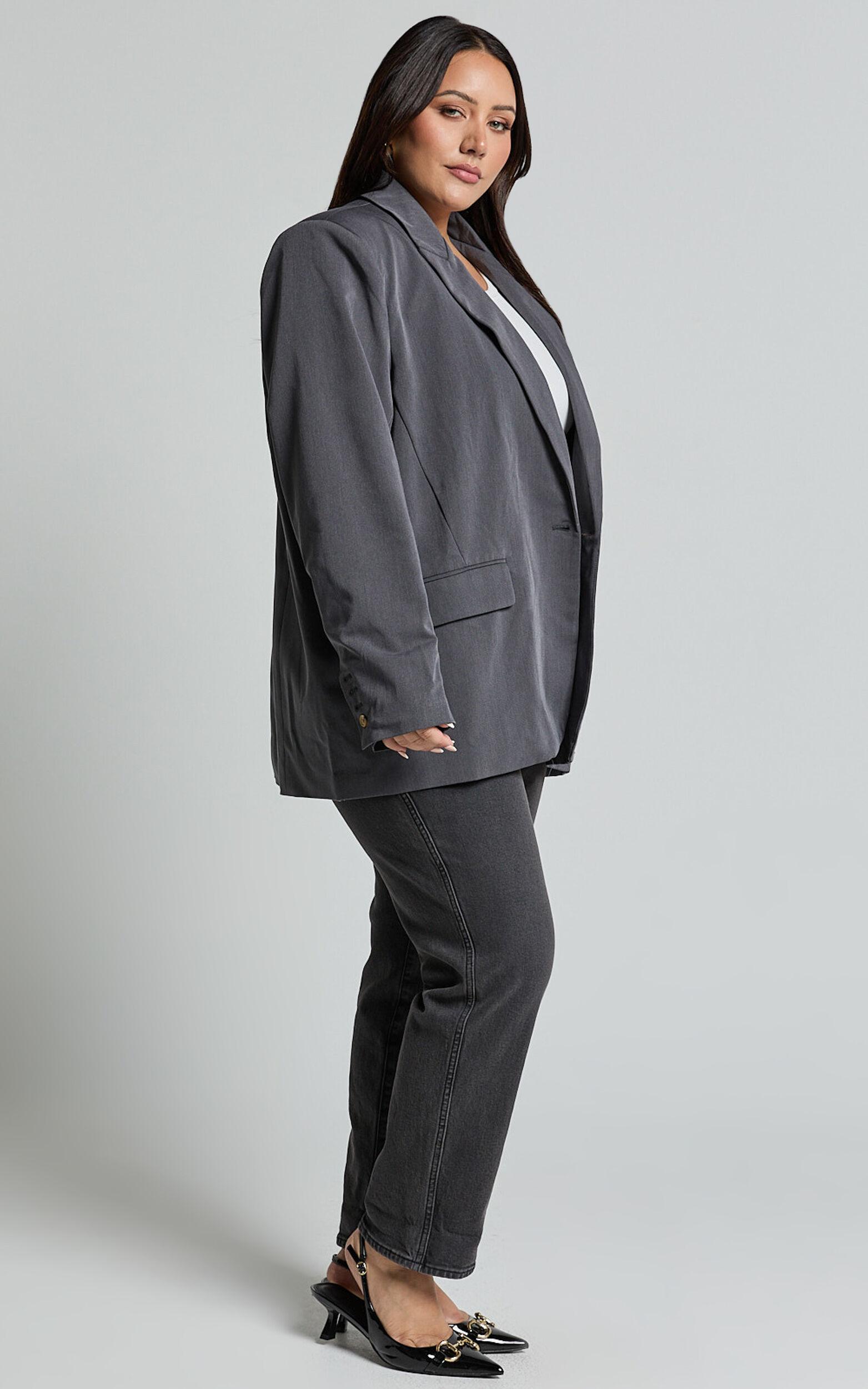 Caralina Blazer - Oversized Single Breasted Blazer in Charcoal Product Image