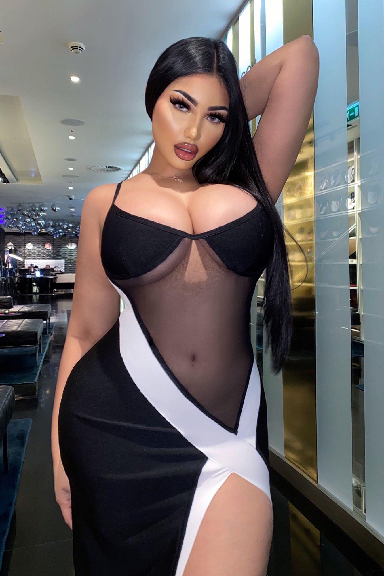 Look My Way Bandage Midi Dress - Black/White Product Image