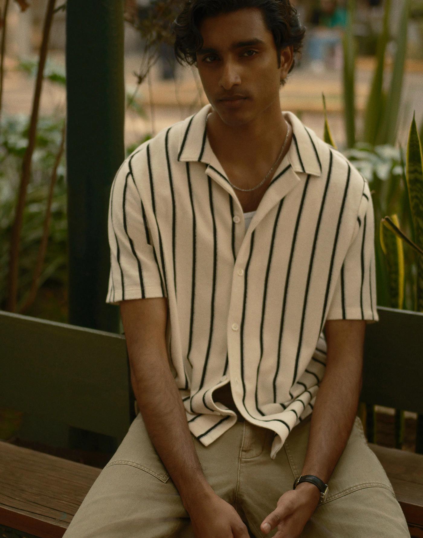 The Textured Knit Camp-Collar Shirt Product Image