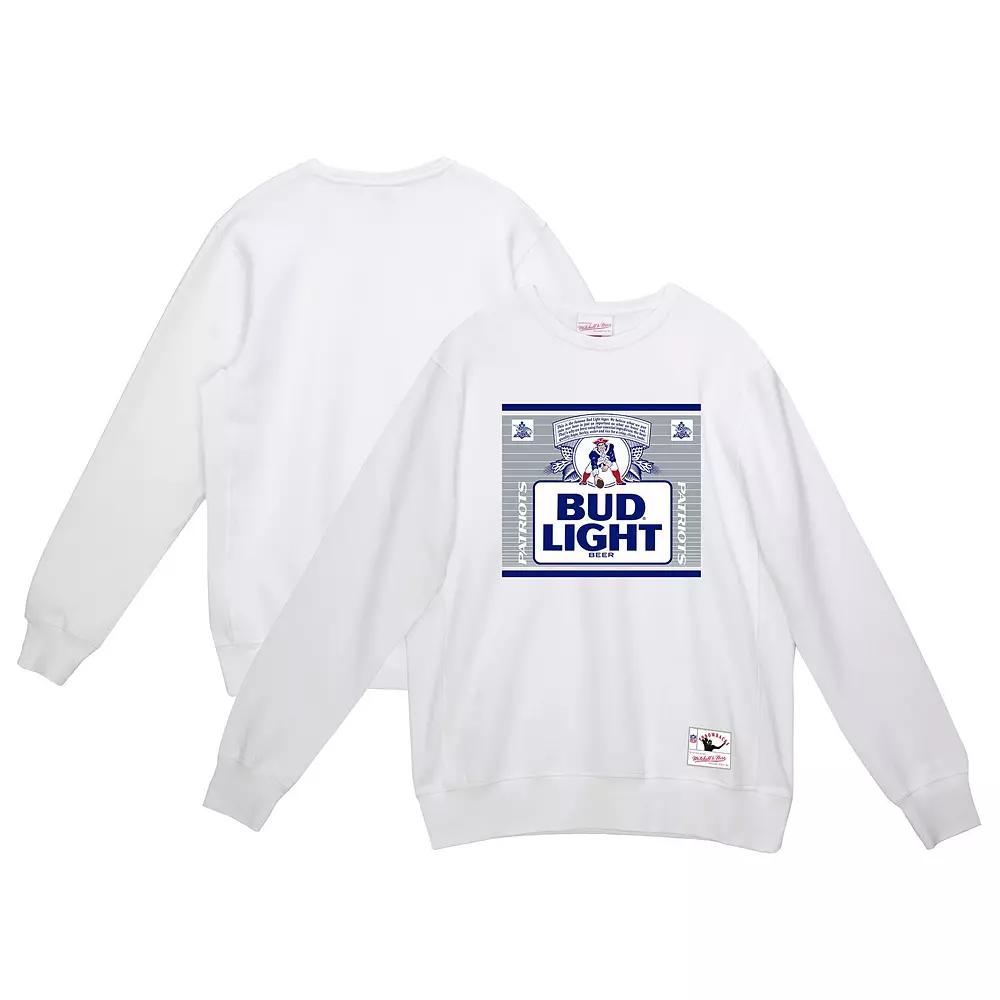 Men's Mitchell & Ness White New England Patriots NFL x Bud Light The Crest Pullover Sweatshirt, Size: Small Product Image