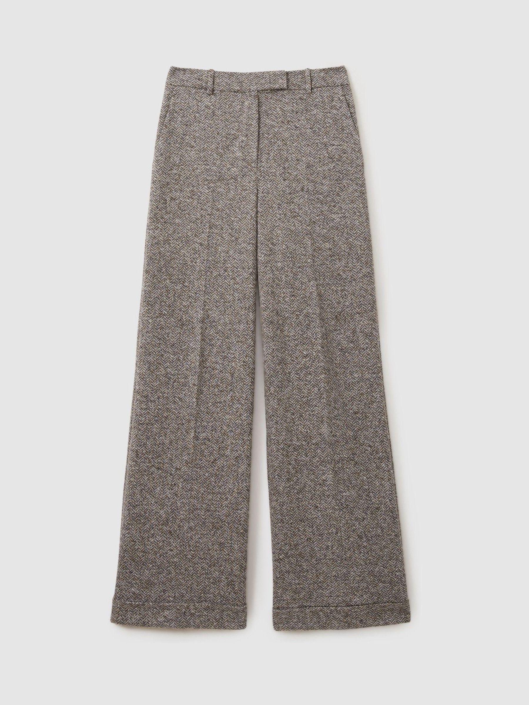 Textured Wool Blend Wide Leg Suit Trousers in Grey Product Image