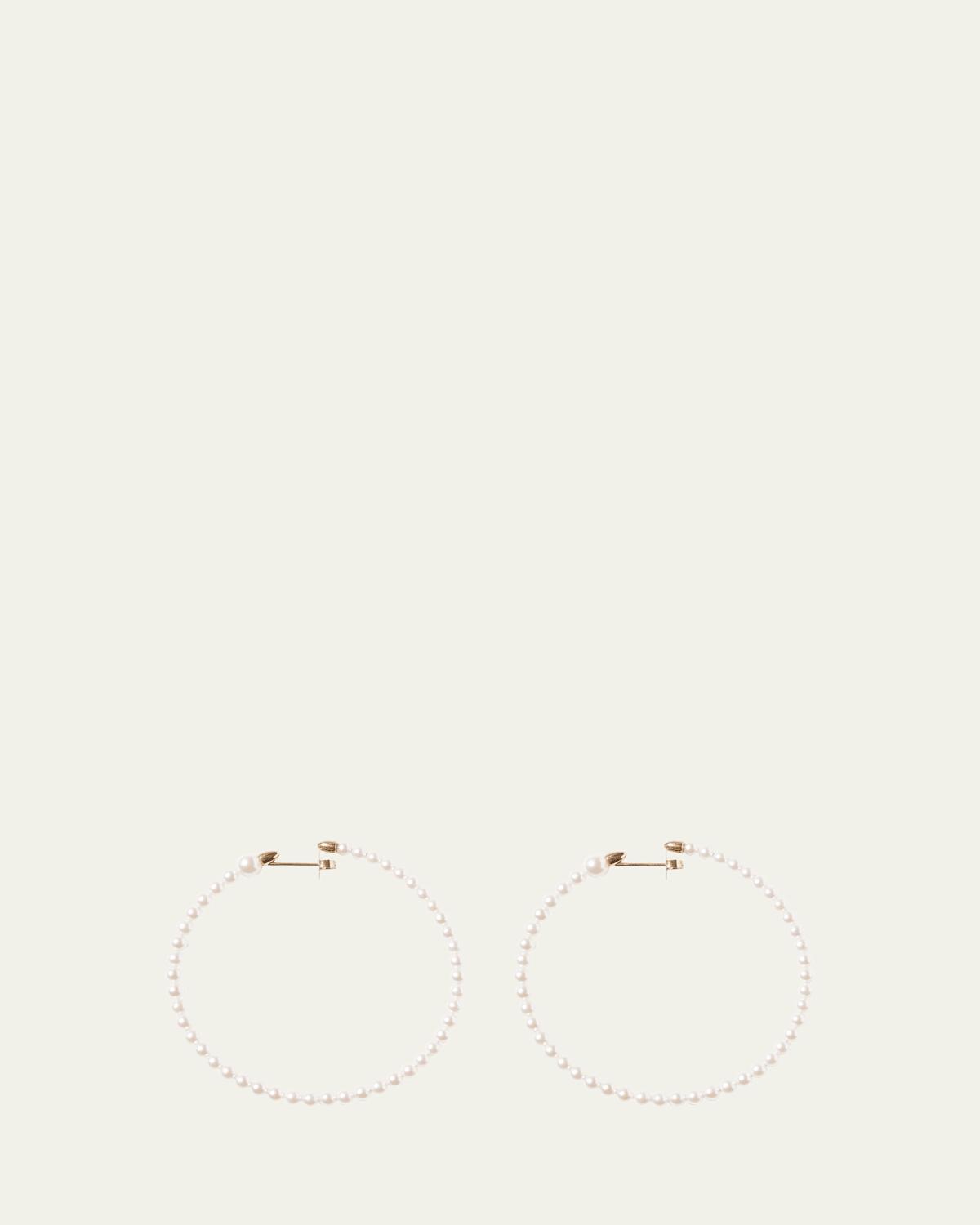 14K Yellow Gold 3mm Akoya Large Hoop Earrings Product Image