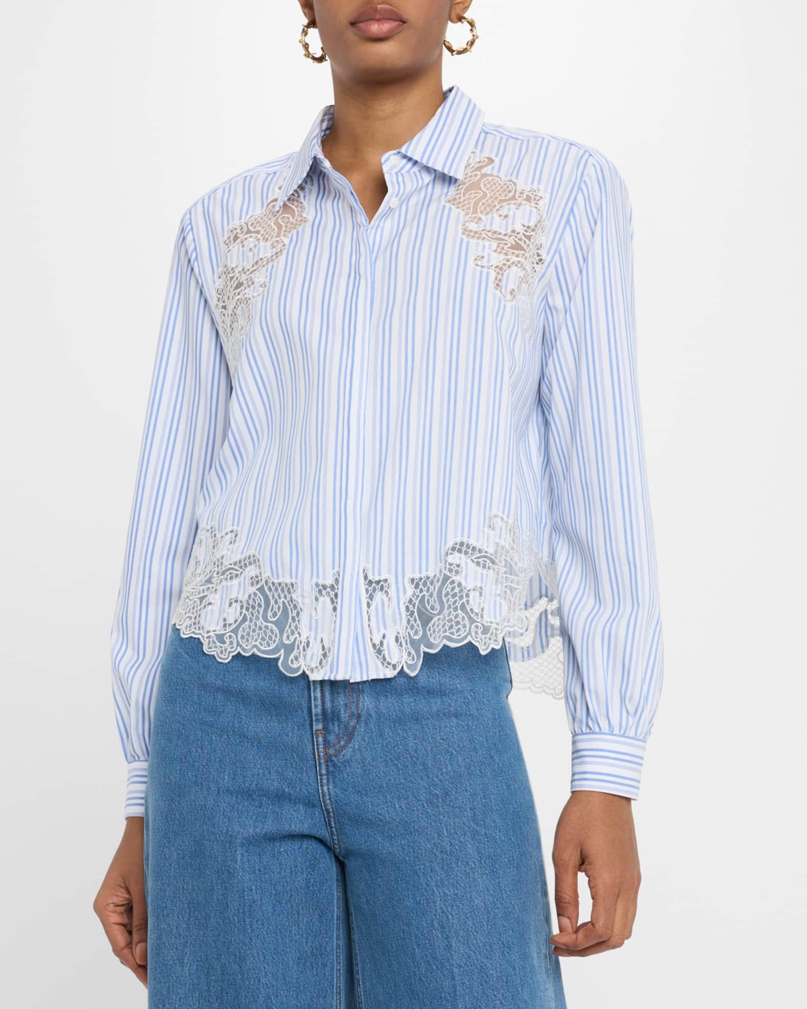 Gia Striped Embroidered Button-Front Shirt Product Image