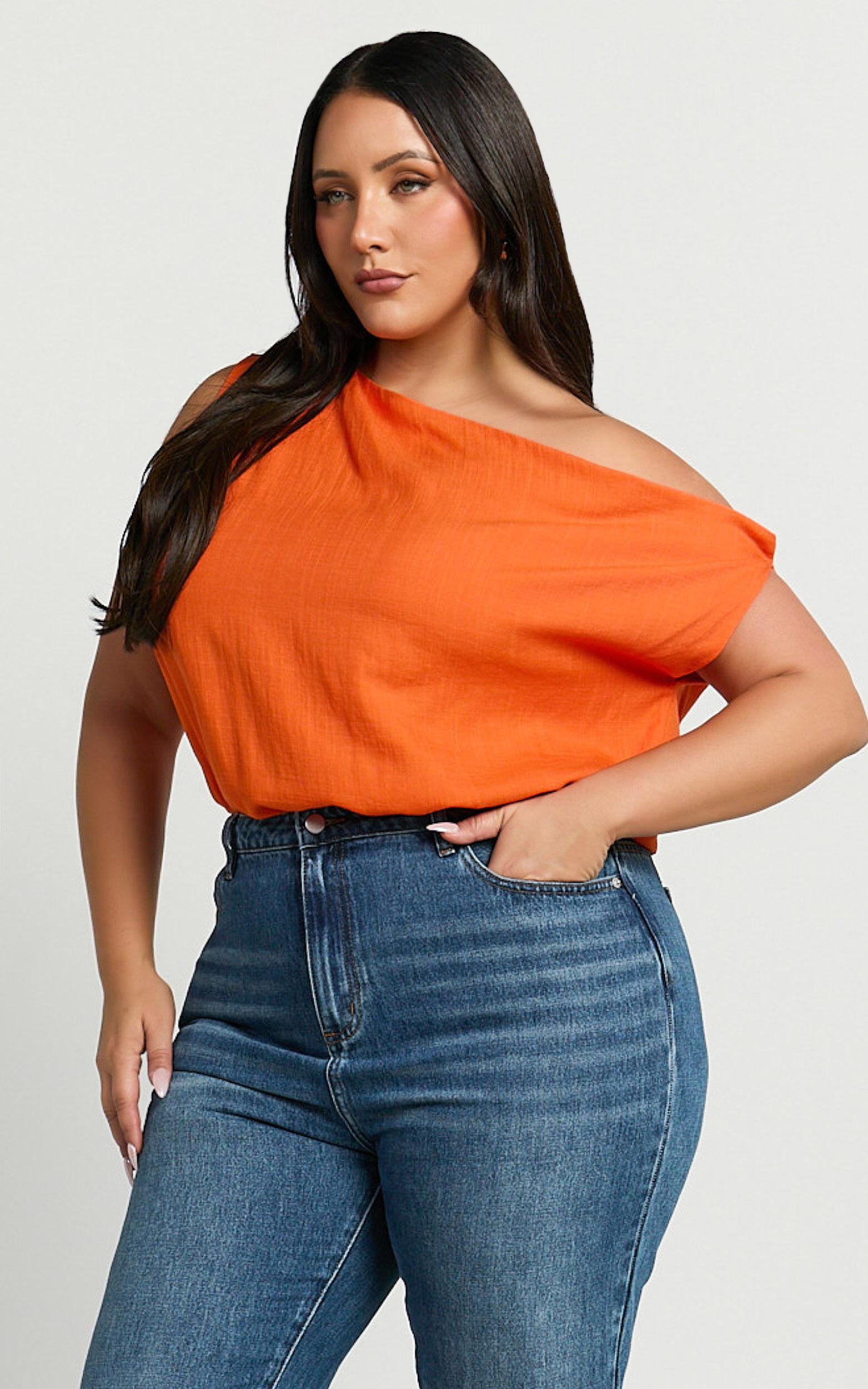 Mabel Bodysuit - Asymmetrical Neckline One Shoulder in Orange Product Image