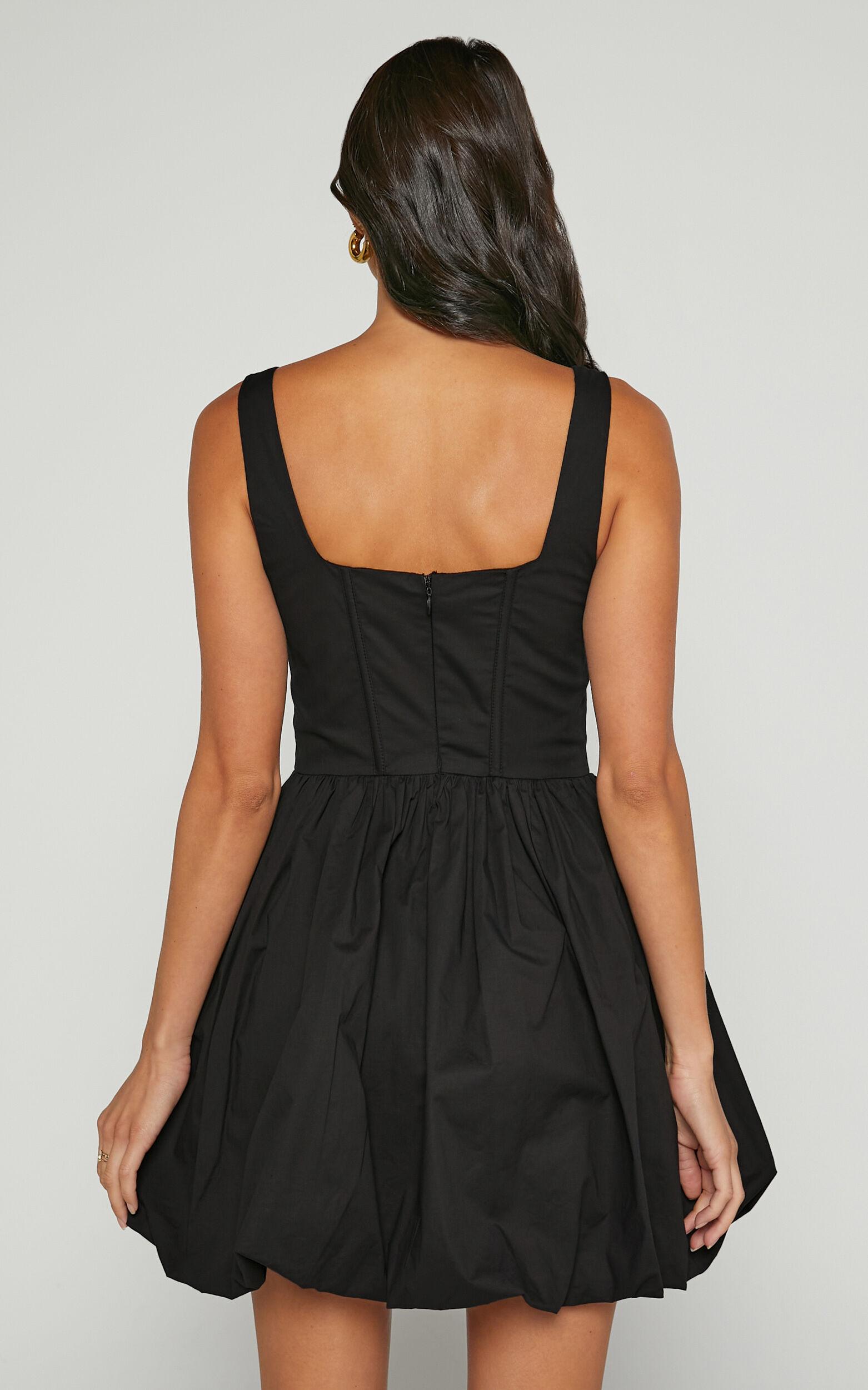 Brianda Mini Dress - Corset Bodice Bubble Hem Dress in Black Product Image