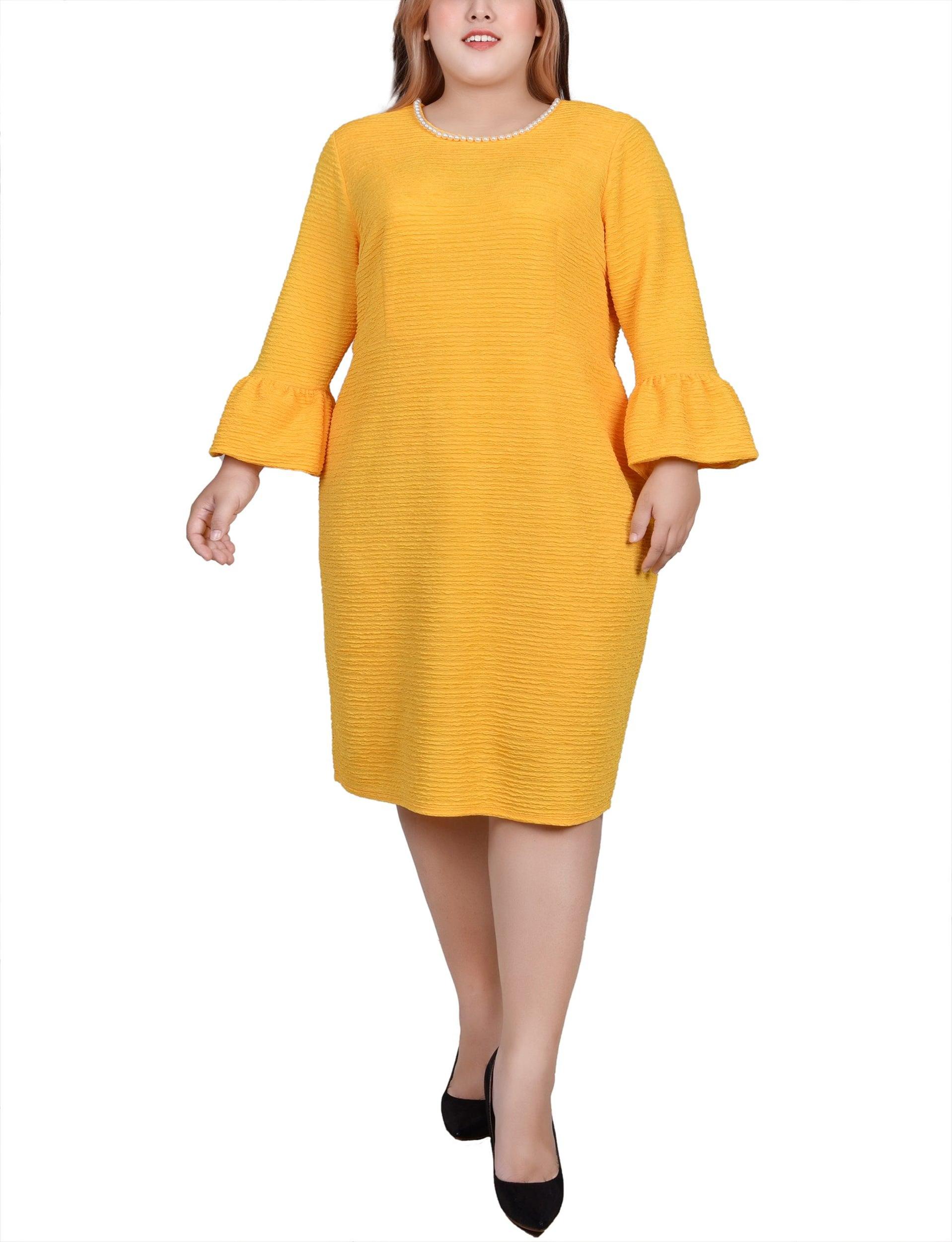 Lemon 3/4 Length Pearl Detail Dress - Plus Product Image