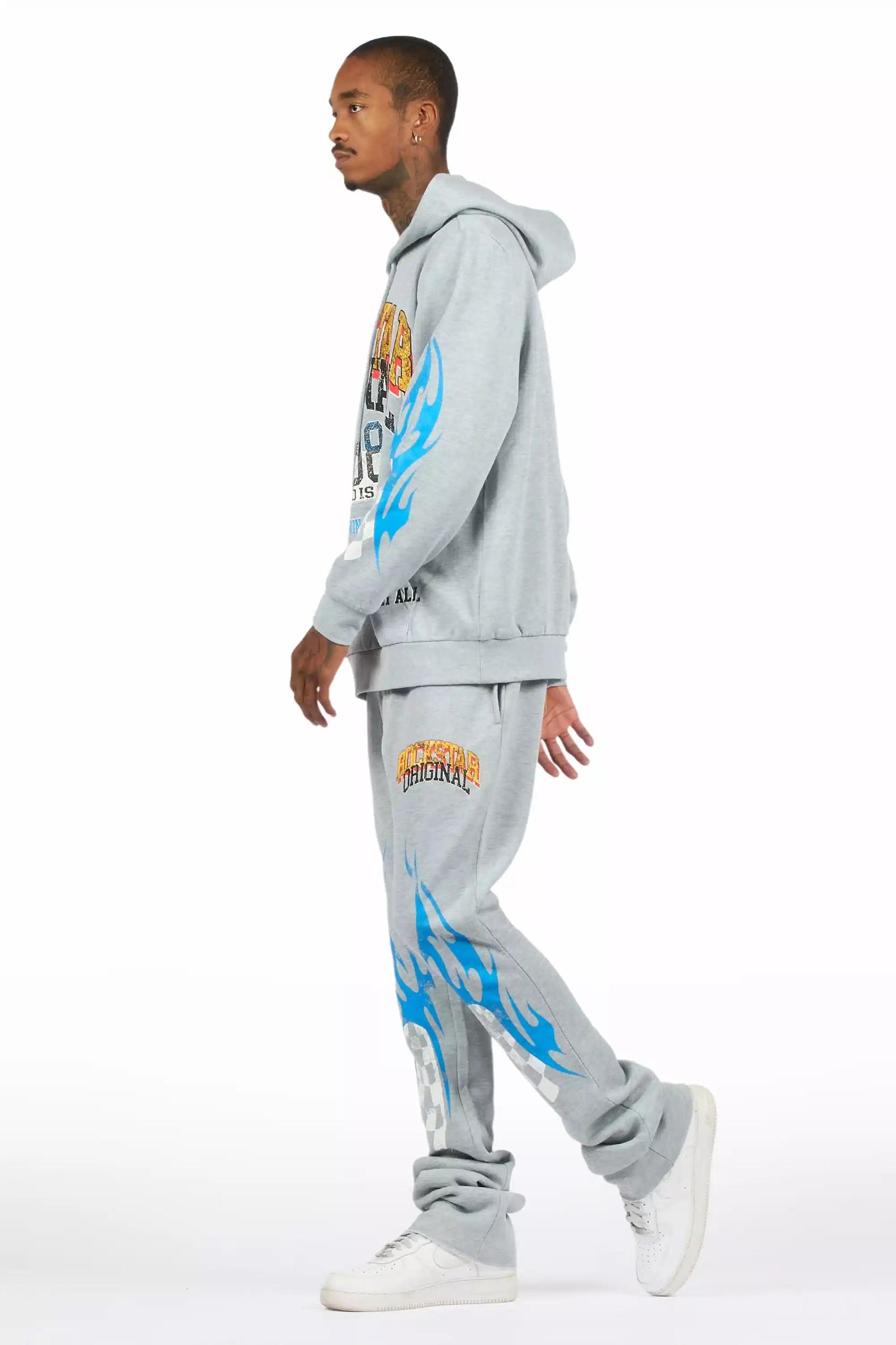 Colorful Race Heather Grey Hoodie/Baggy Track Pant Set Male Product Image