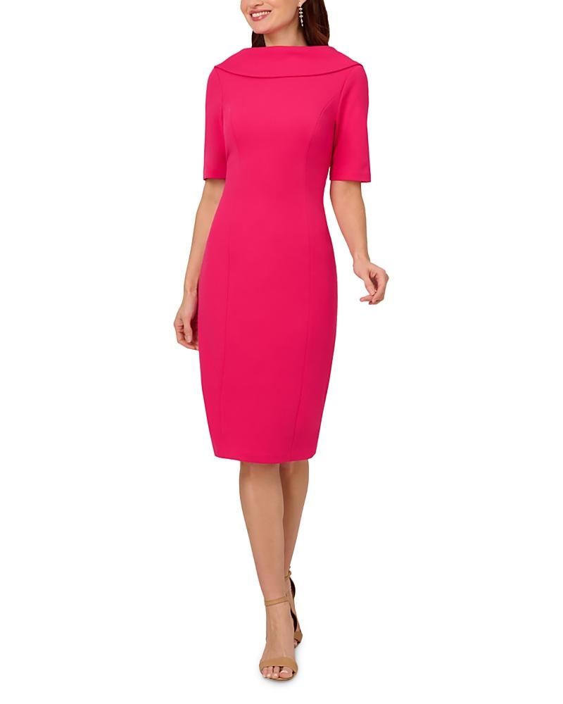 Adrianna Papell V-Back Foldover Collar Short Sleeve Sheath Dress Product Image