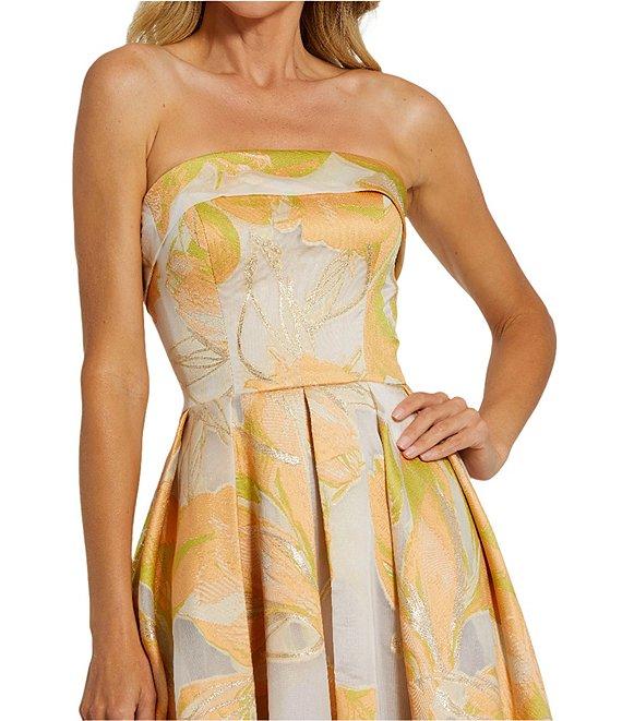 Mac Duggal Brocade Floral Print Strapless Neck Sleeveless A-Line Midi Dress Product Image