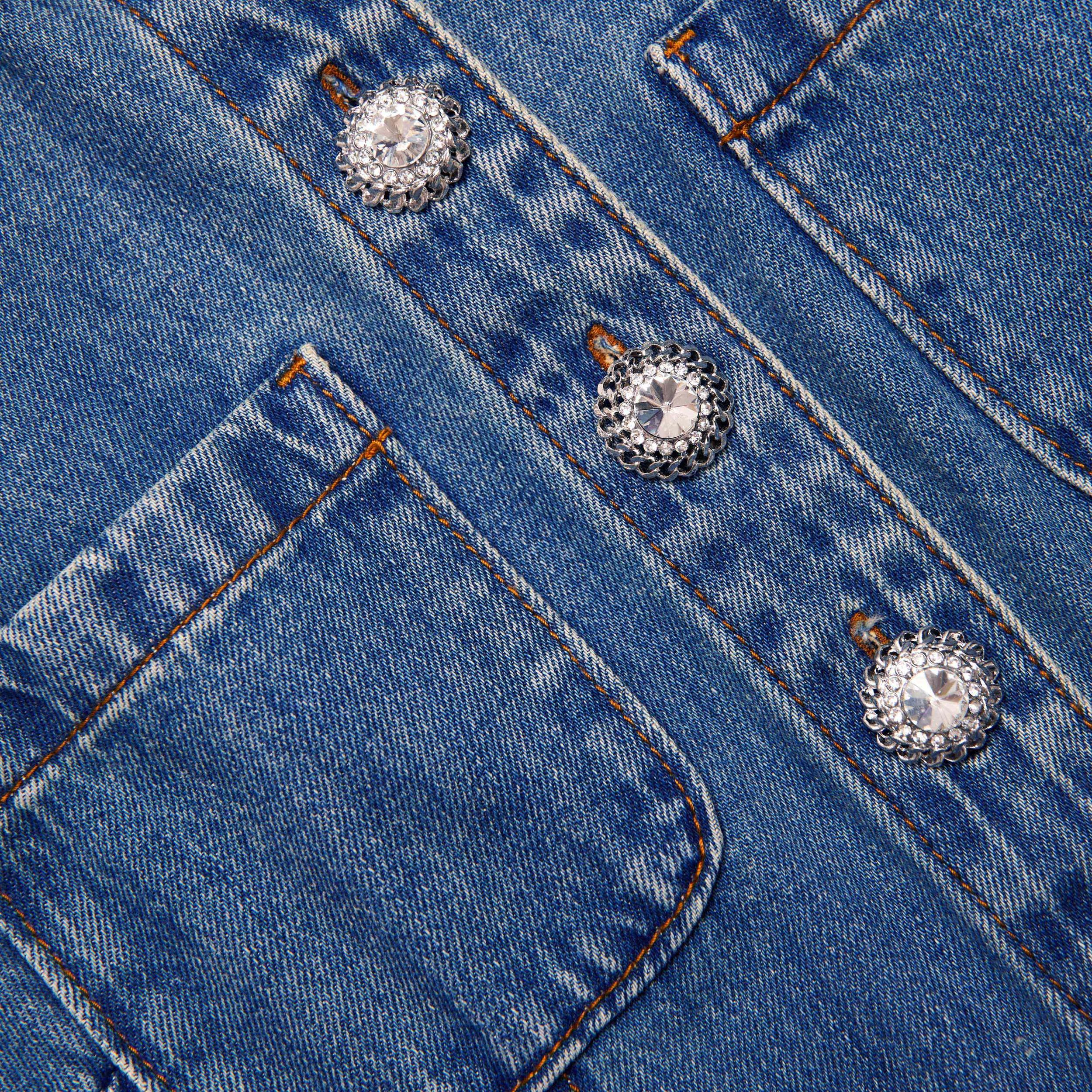 Denim Sleeveless Pearl Mini Dress Product Image