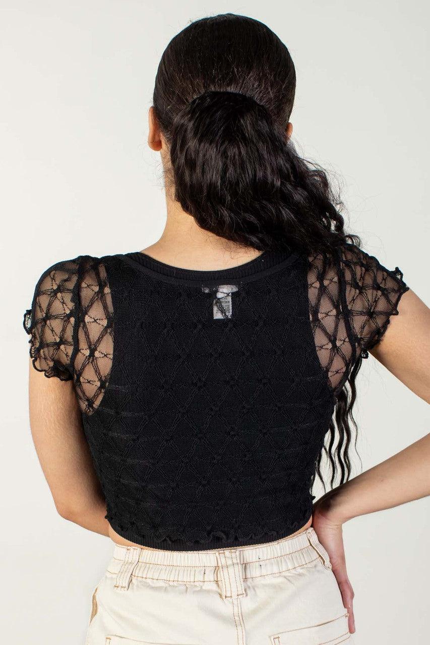 Cinch Front Diamond Mesh Crop Top Product Image