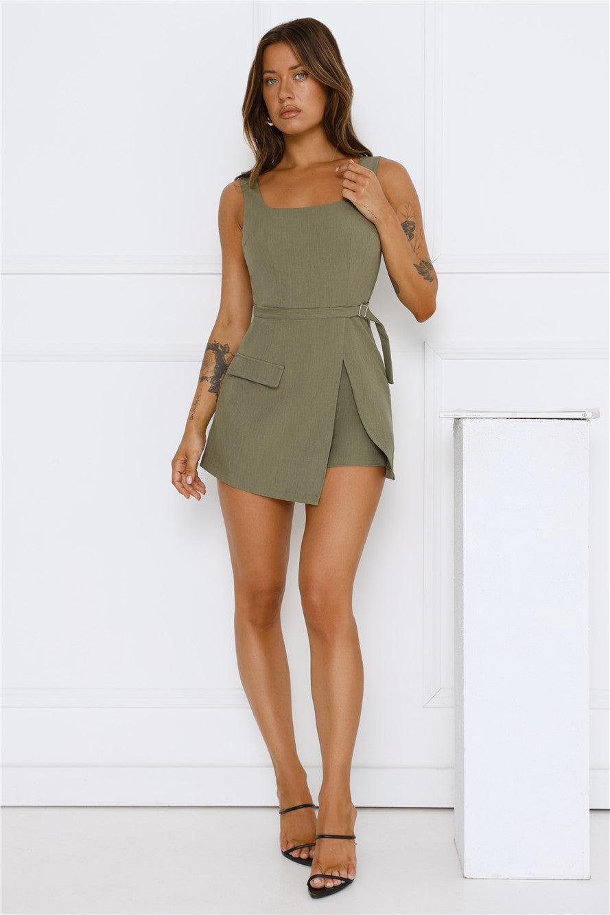 Be My Editor Romper Khaki Product Image