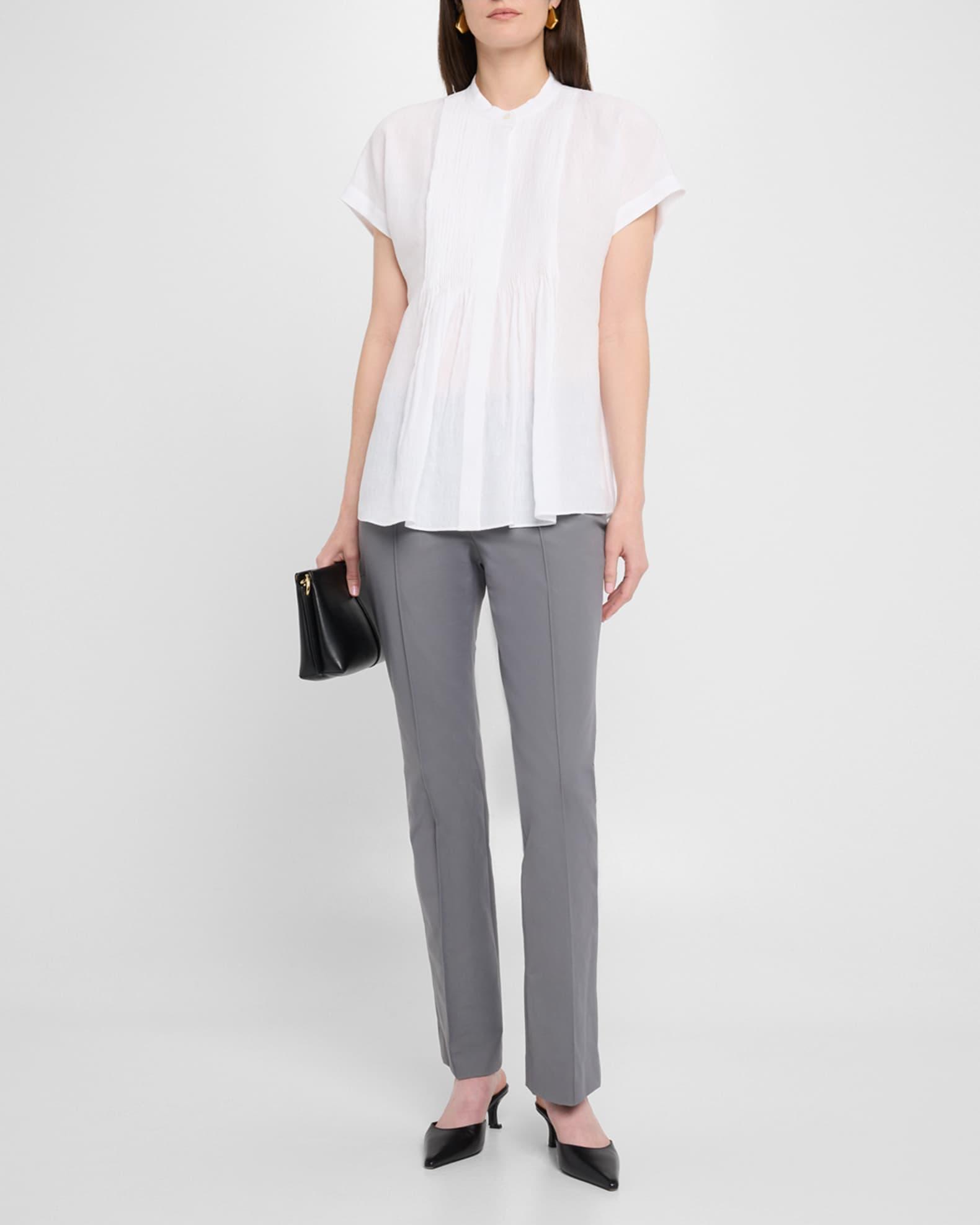 Ruched Pintuck Linen Blouse Product Image