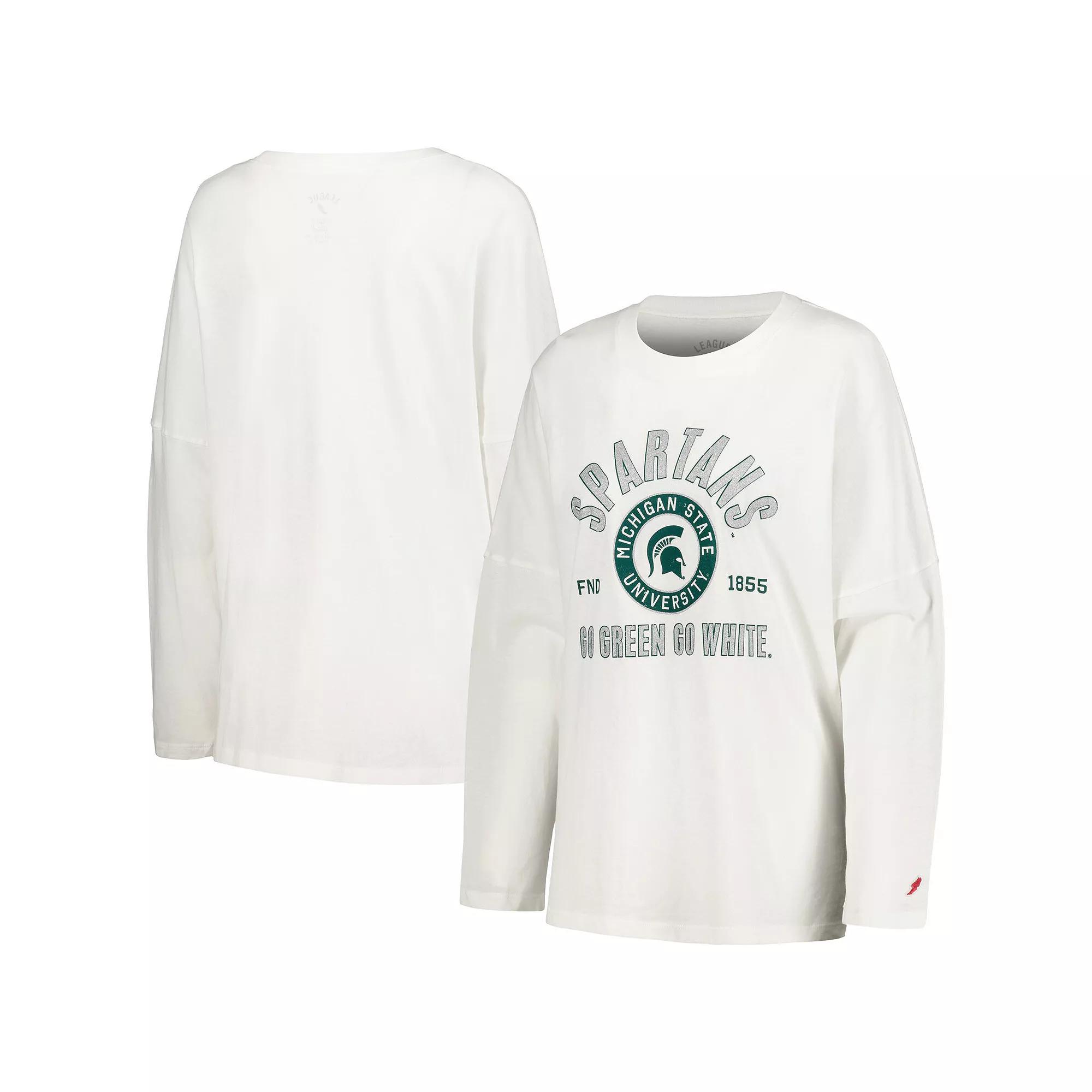 Women's League Collegiate Wear White Michigan State Spartans Clothesline Oversized Long Sleeve T-Shirt, Size: Large Product Image