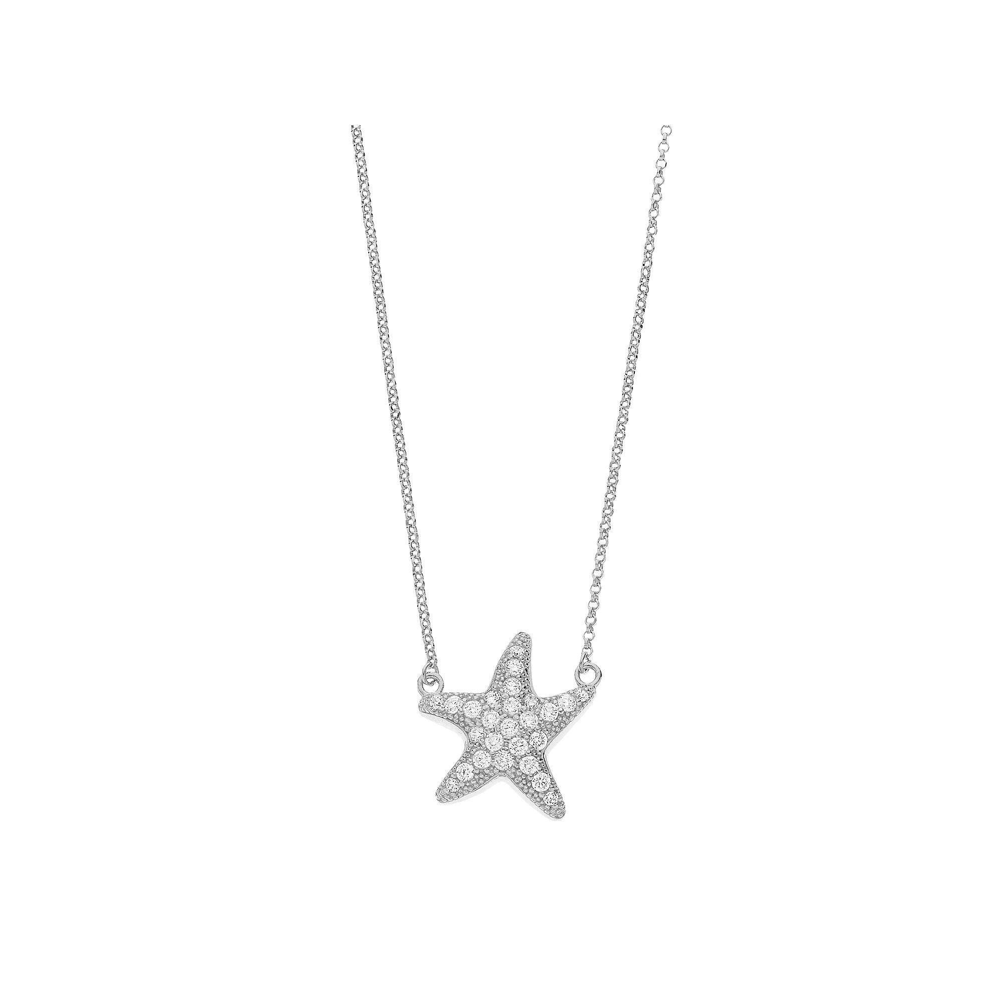 Sterling Silver Cubic Zirconia Accent Starfish Necklace, Women's, Size: 16" Product Image