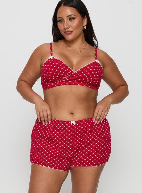 Slow Start Pointelle Sleep Short Red Curve Product Image