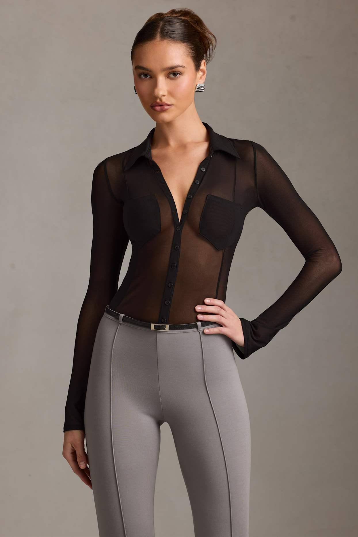 Sheer Long-Sleeve Shirt in Black Product Image