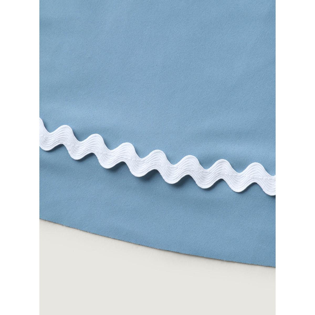 Plus Size Solid Webbed Surplice Swim Dress Women's Swimwear LightBlue Beach Bodycon Overlap Collar High stretch Curve Swim Dresses BloomChic 22-24/3X Product Image