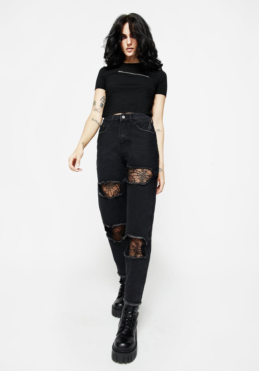 Cobweb Distressed Denim Jeans Product Image